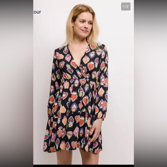 Vintage Heart Angel Print Religious Babydoll Boho Midi Dress Black Red Pink S-L - Picture 2 of 15